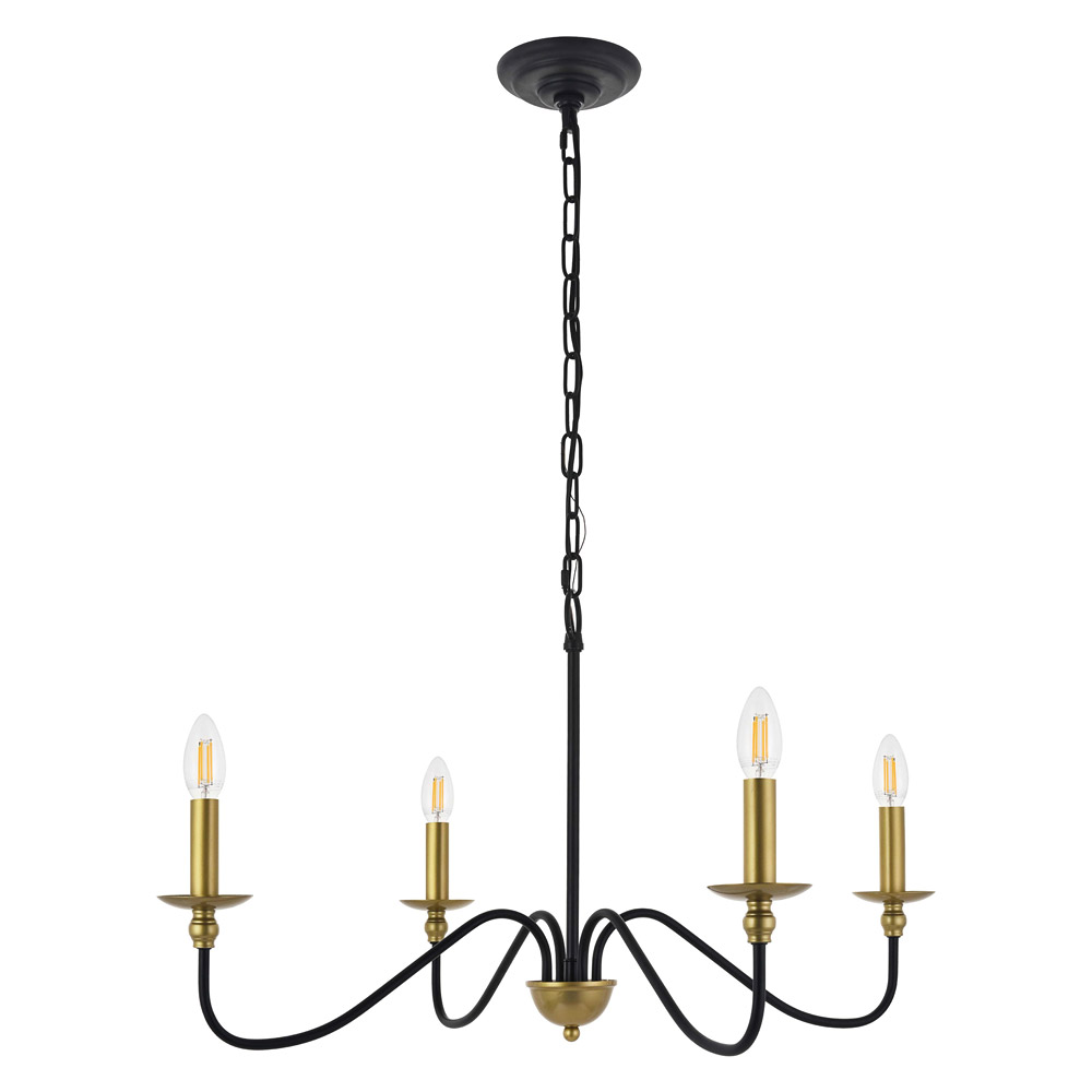 Elegant Rohan 6-Light Chandelier - Brass/Black, L 30" (LD5006D30BRB)