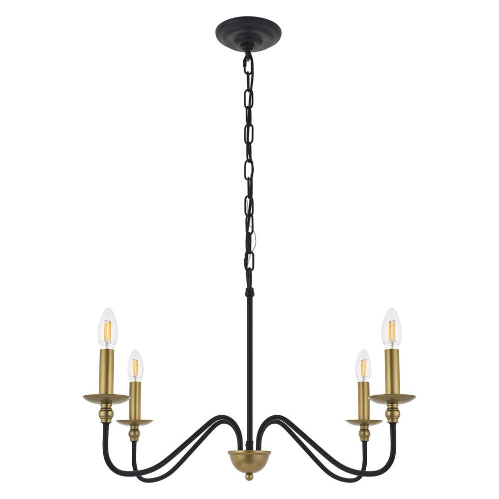 Elegant Rohan 6-Light Chandelier - Brass/Black, L 30" (LD5006D30BRB)