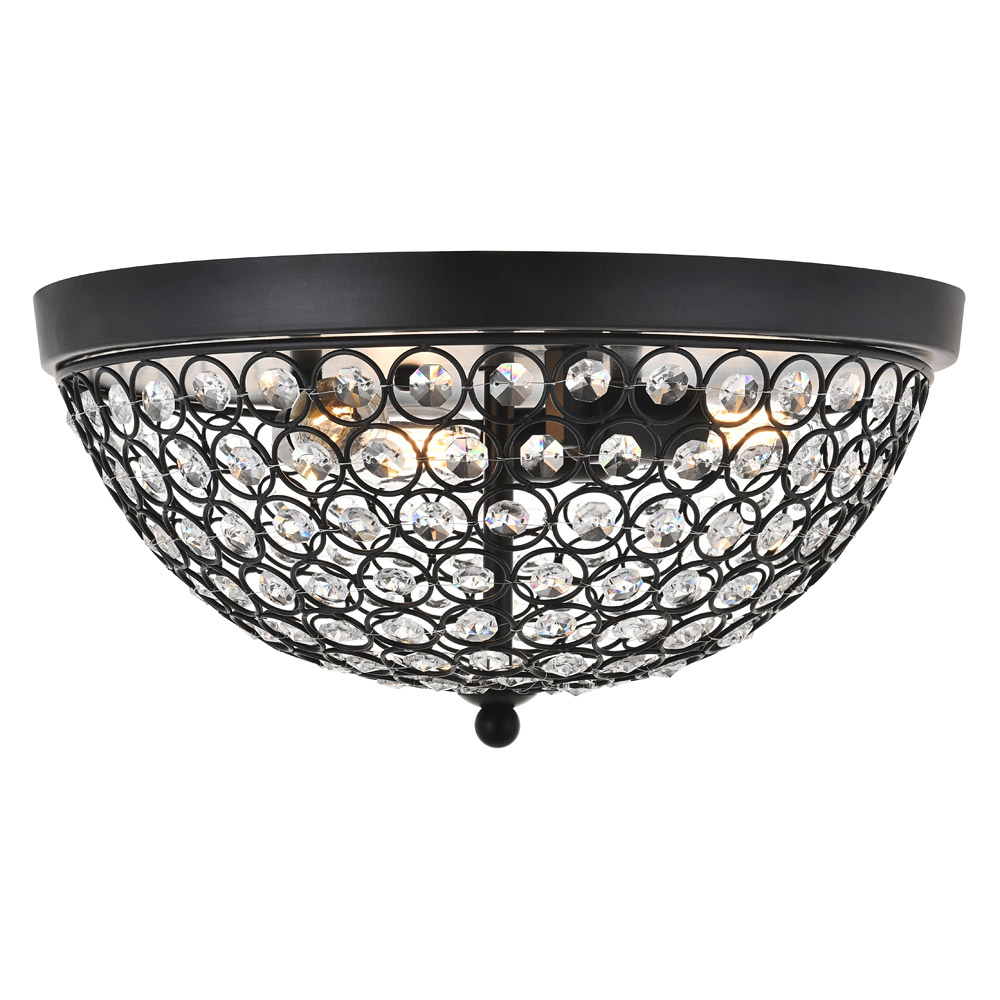 Elegant Taye 3 Light Flush Mount - Matte Black, L 13.5" (LD5012F13MB)