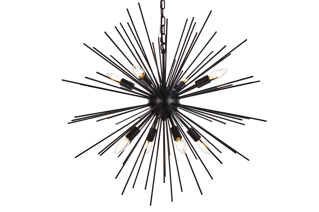Elegant Timber 8 Light Pendant - Black, L 30" (LD5051D30BK)