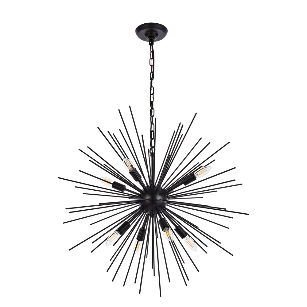 Elegant Timber 8 Light Pendant - Black, L 30" (LD5051D30BK)