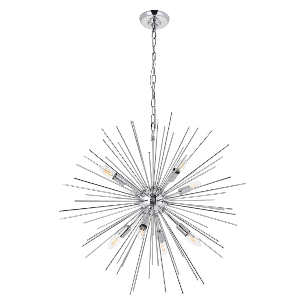 Elegant Timber 8 Light Pendant - Chrome, L 30" (LD5051D30C)