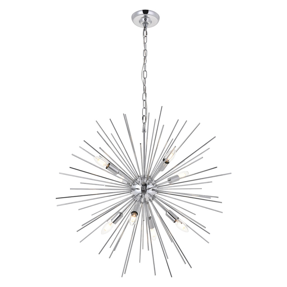 Elegant Timber 8 Light Pendant - Chrome, L 30" (LD5051D30C)