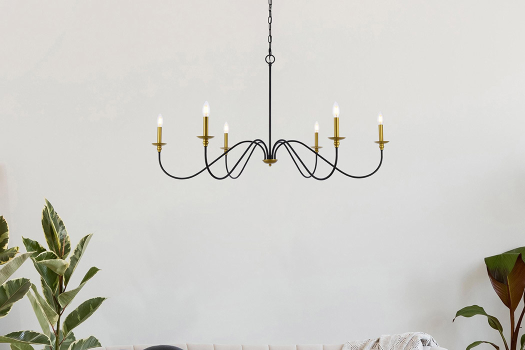 Elegant Rohan Chandelier - Brass/Black, L 48" (LD5056D48BRB)