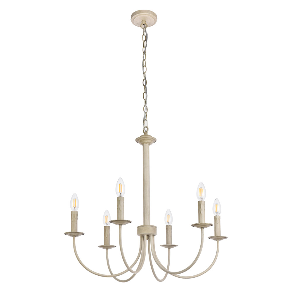 Elegant Brielle 6 Lights Pendant - Weathered Dove, L 26" (LD7040D26WD)