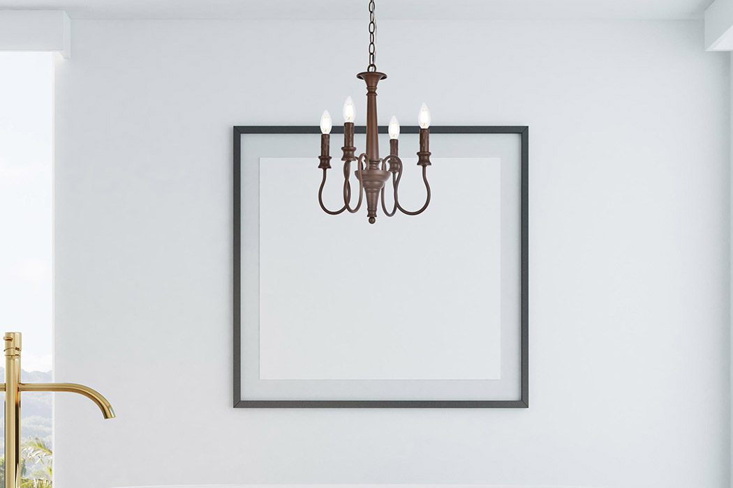 Elegant Flynx 4 Lights Pendant - Weathered Oak, L 14" (LD7042D14WOK)
