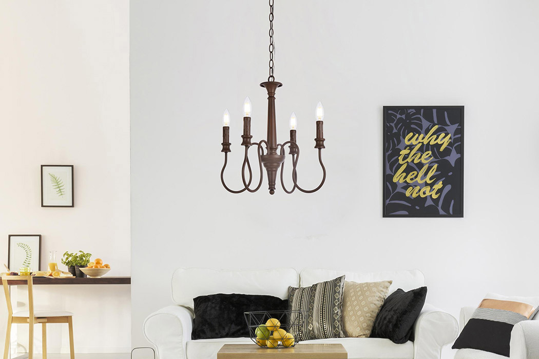 Elegant Flynx 4 Lights Pendant - Weathered Oak, L 17" (LD7043D17WOK)