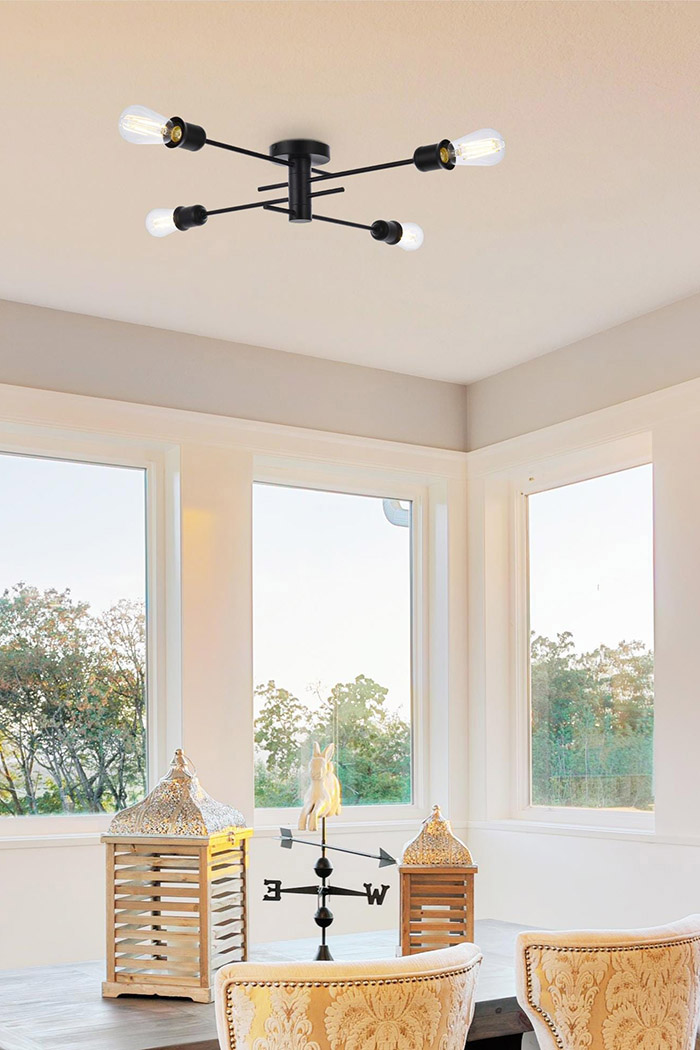 Elegant Xavier 4 Lights Flush Mount - Black (LD7050F26BK)