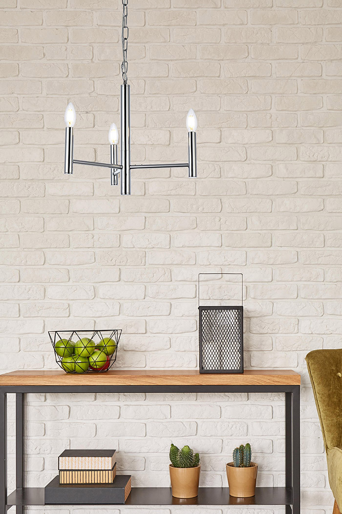 Elegant Carmella 3 Lights Pendant - Chrome, L 17" (LD7059D17C)