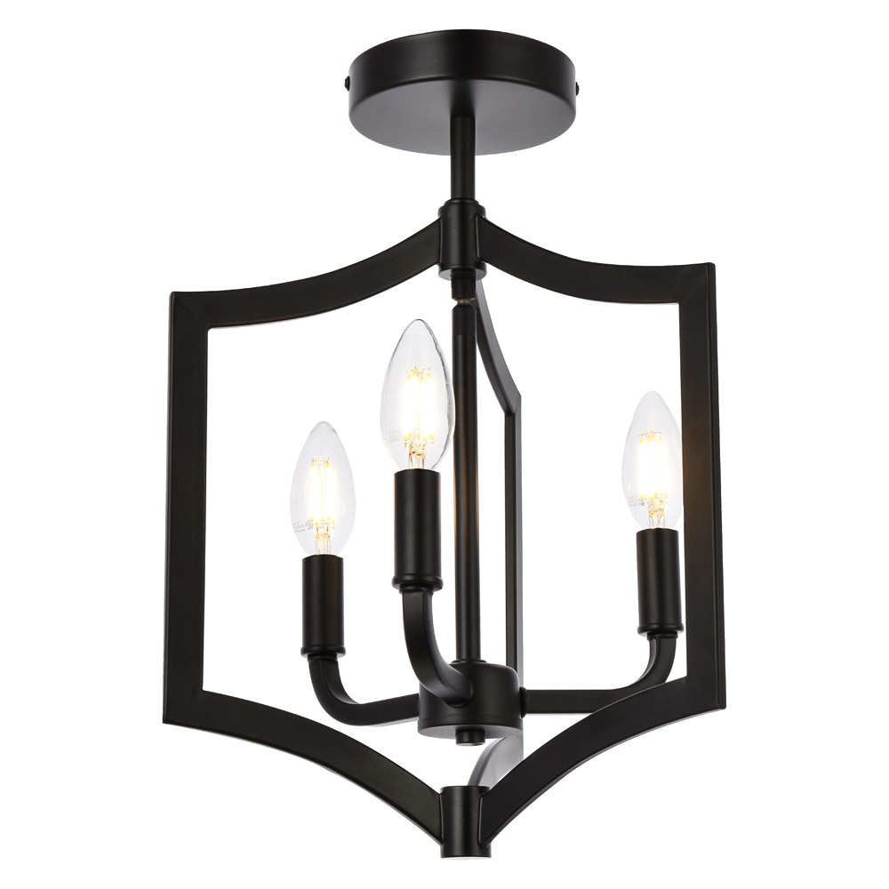 Elegant Kiera 3 Lights Flush Mount - Black, L 12" (LD7067F12BK)