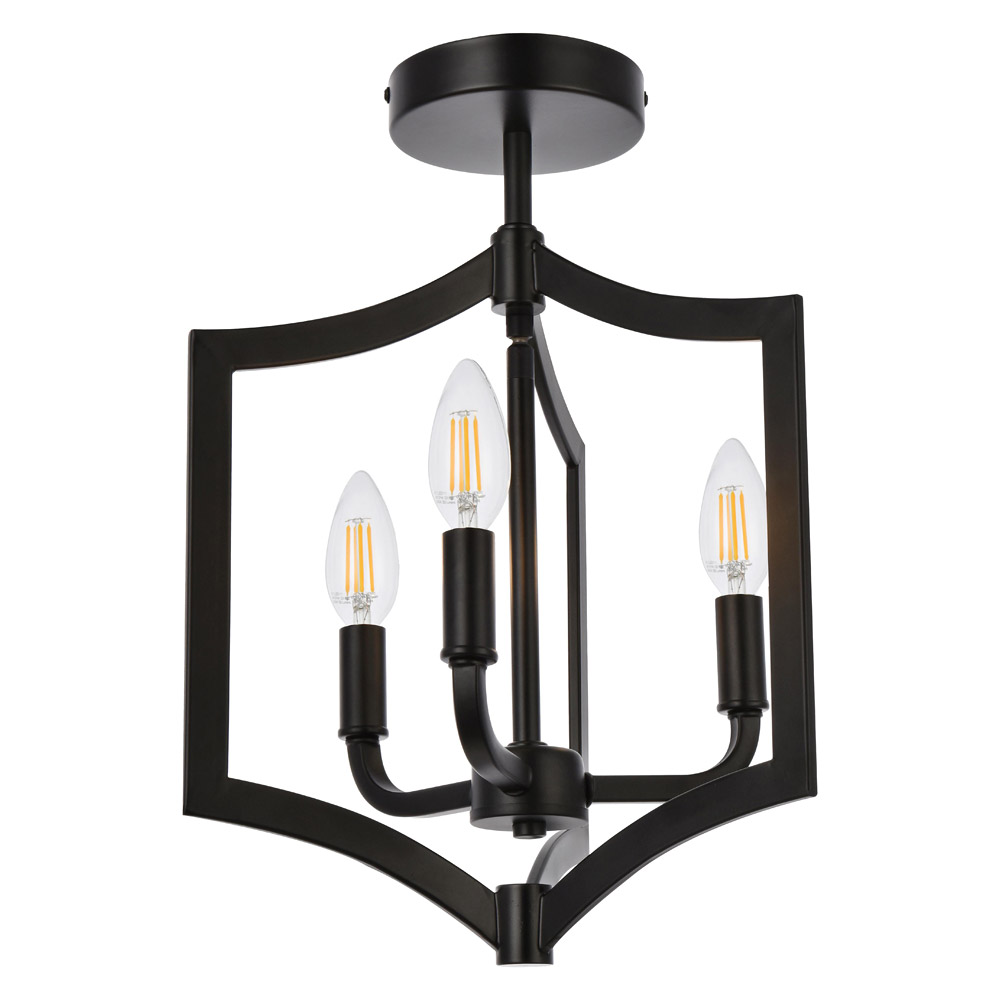 Elegant Kiera 3 Lights Flush Mount - Black, L 12" (LD7067F12BK)