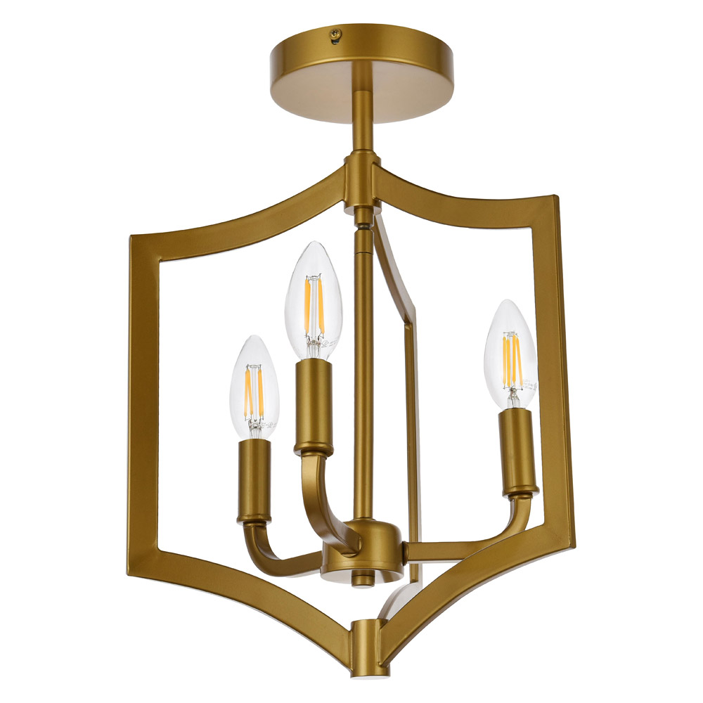 Elegant Kiera 3 Lights Flush Mount - Brass, L 12" (LD7067F12BR)