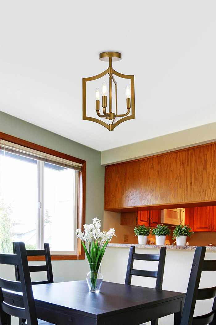 Elegant Kiera 3 Lights Flush Mount - Brass, L 12" (LD7067F12BR)