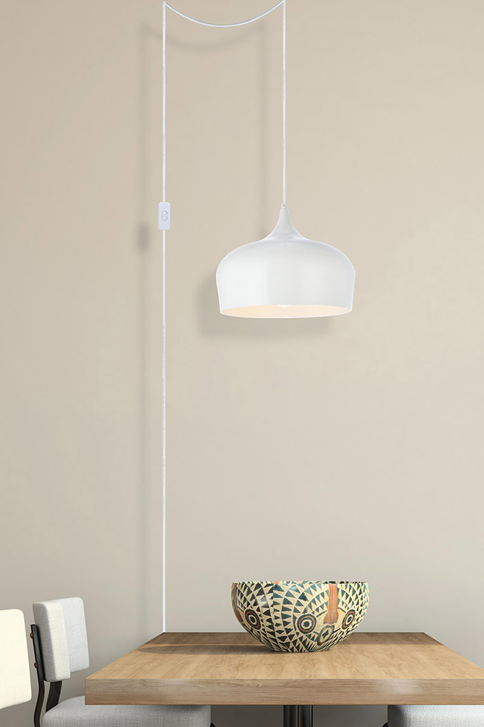 Elegant Nora 1 Light Plug-In Pendant - White (LDPG2003WH)