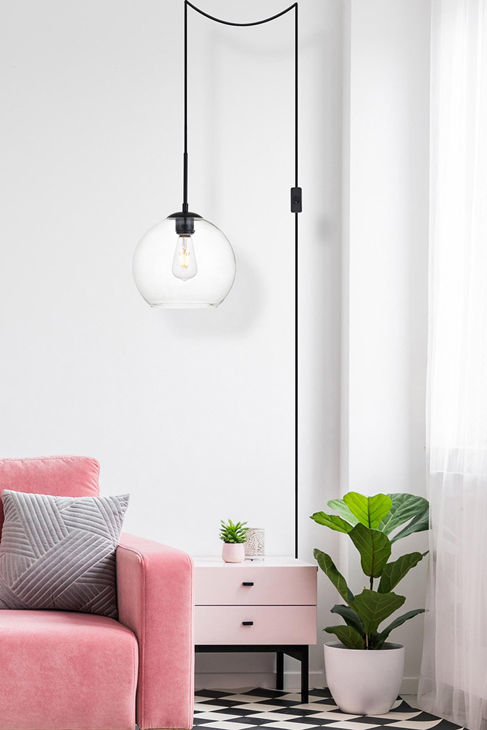Elegant Baxter 1 Light Plug-In Pendant - Black, L 10" (LDPG2212BK)