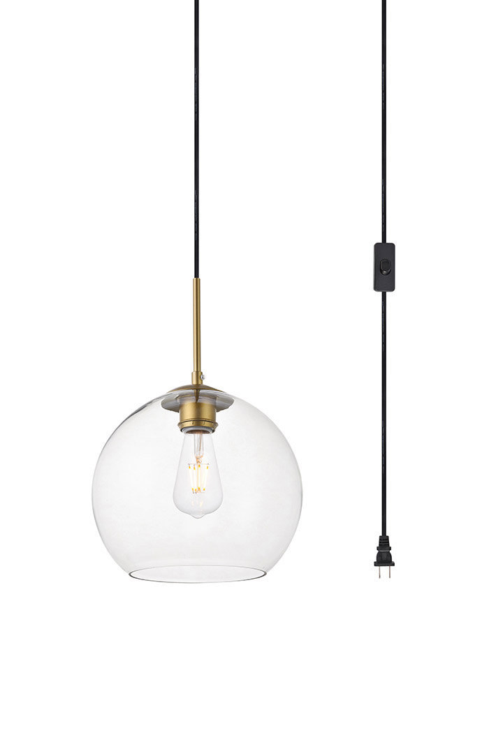 Elegant Baxter 1 Light Plug-In Pendant - Brass, L 10" (LDPG2212BR)