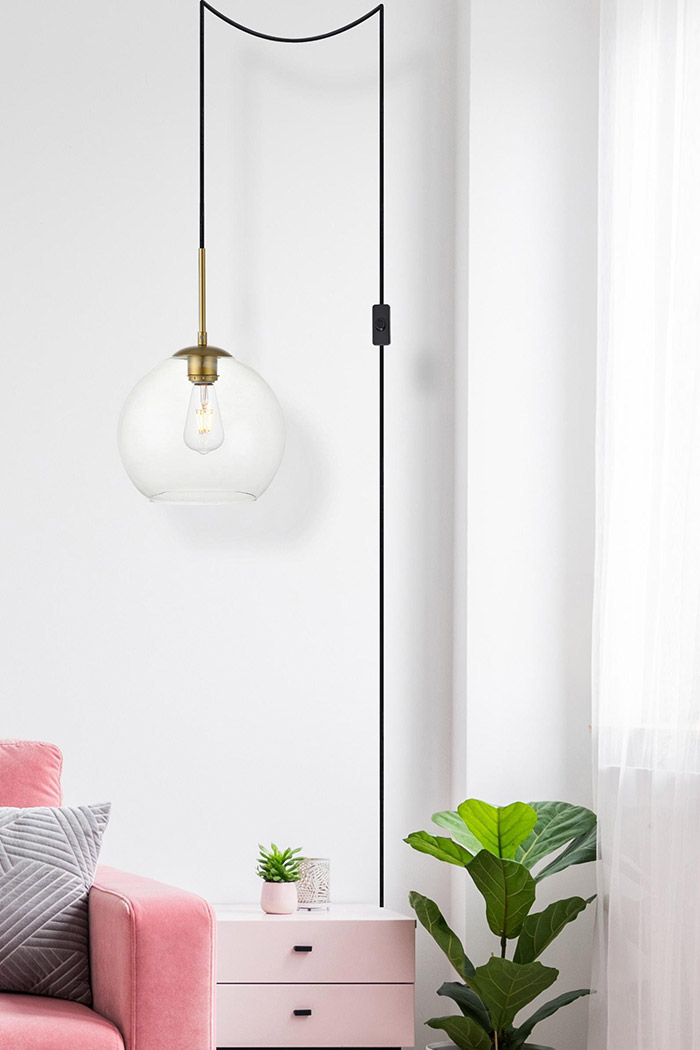 Elegant Baxter 1 Light Plug-In Pendant - Brass, L 10" (LDPG2212BR)
