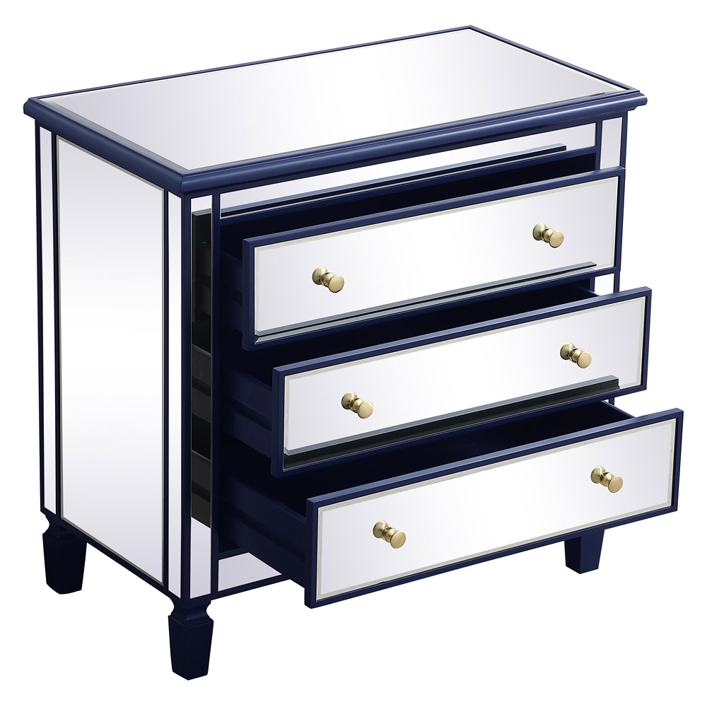 Elegant 33" Mirrored 3 Drawer Chest - Blue (MF6-1019BL)