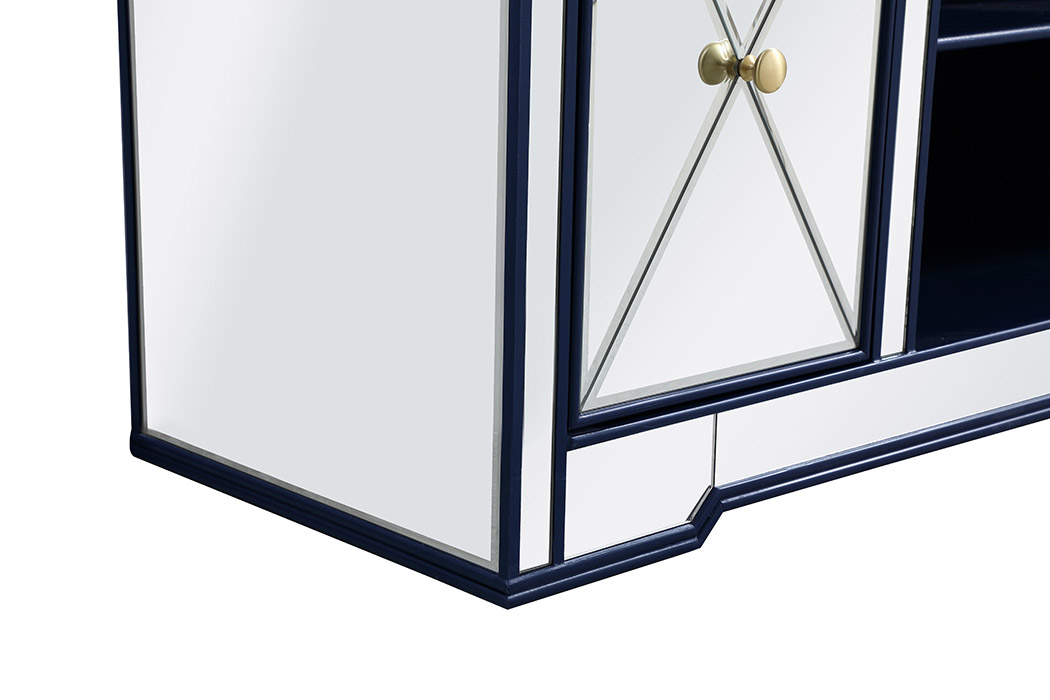 Elegant Modern 60" Mirrored TV Stand with Crystal Fireplace - Blue (MF60160BL)