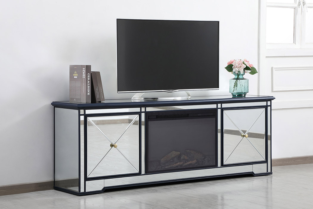 Elegant - Modern Mirrored TV Stand with Crystal Fireplace (PNT-MF60172)