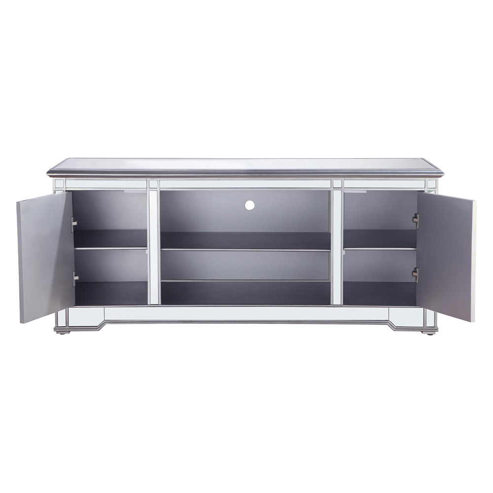 Elegant 60" Mirrored TV Stand with Wood Fireplace Insert - Silver (MF601S)