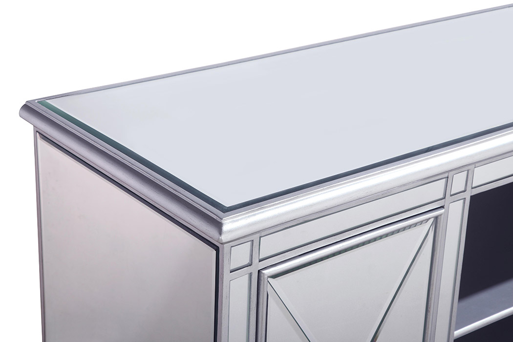Elegant 60" Mirrored TV Stand with Wood Fireplace Insert - Silver (MF601S)