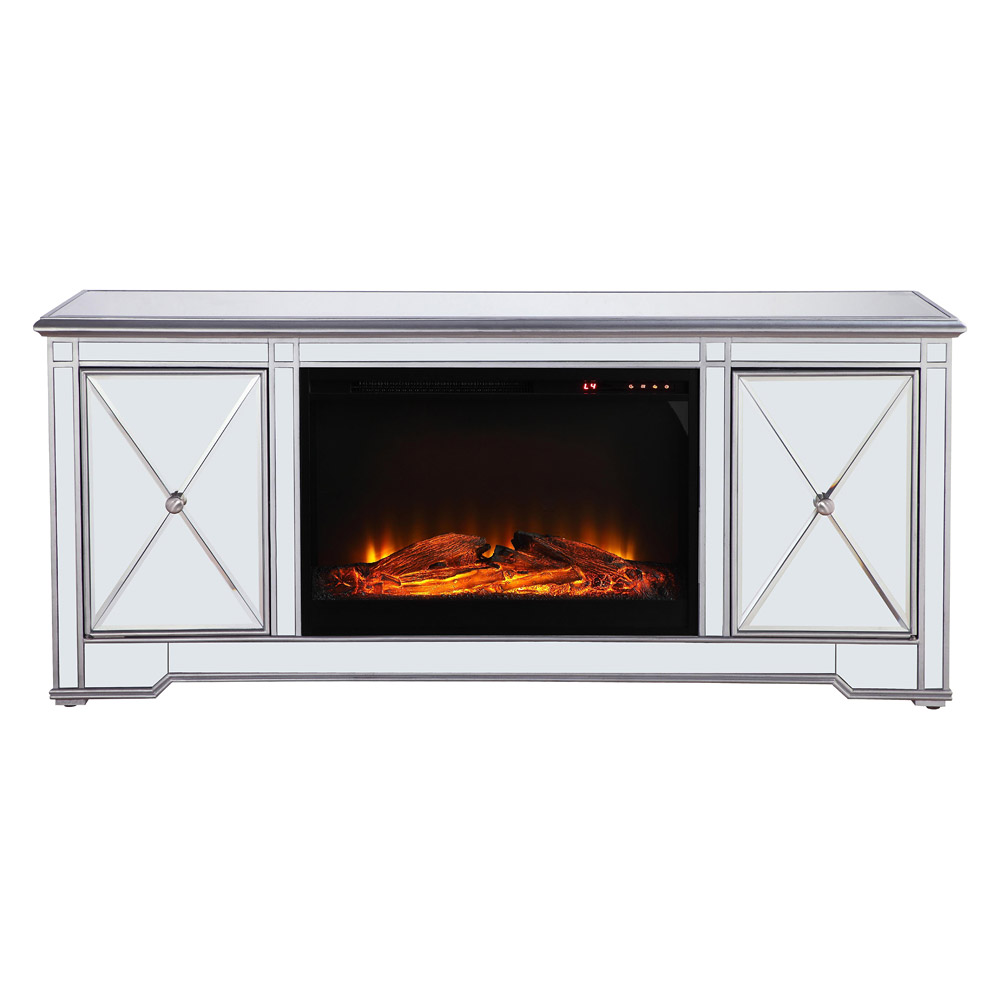 Elegant - Mirrored TV Stand with Wood Fireplace Insert
