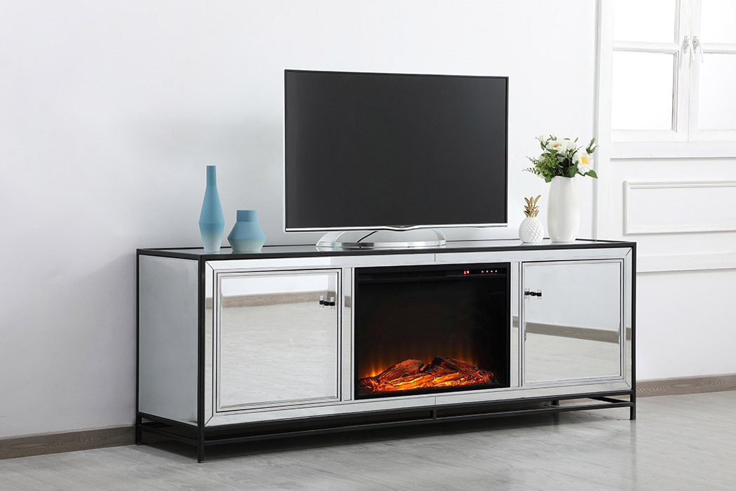 Elegant James 72" Mirrored TV Stand - Black (MF70172BK-F1)