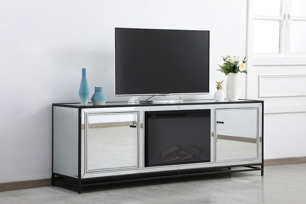 Elegant James 72" Mirrored TV Stand - Black (MF70172BK-F1)