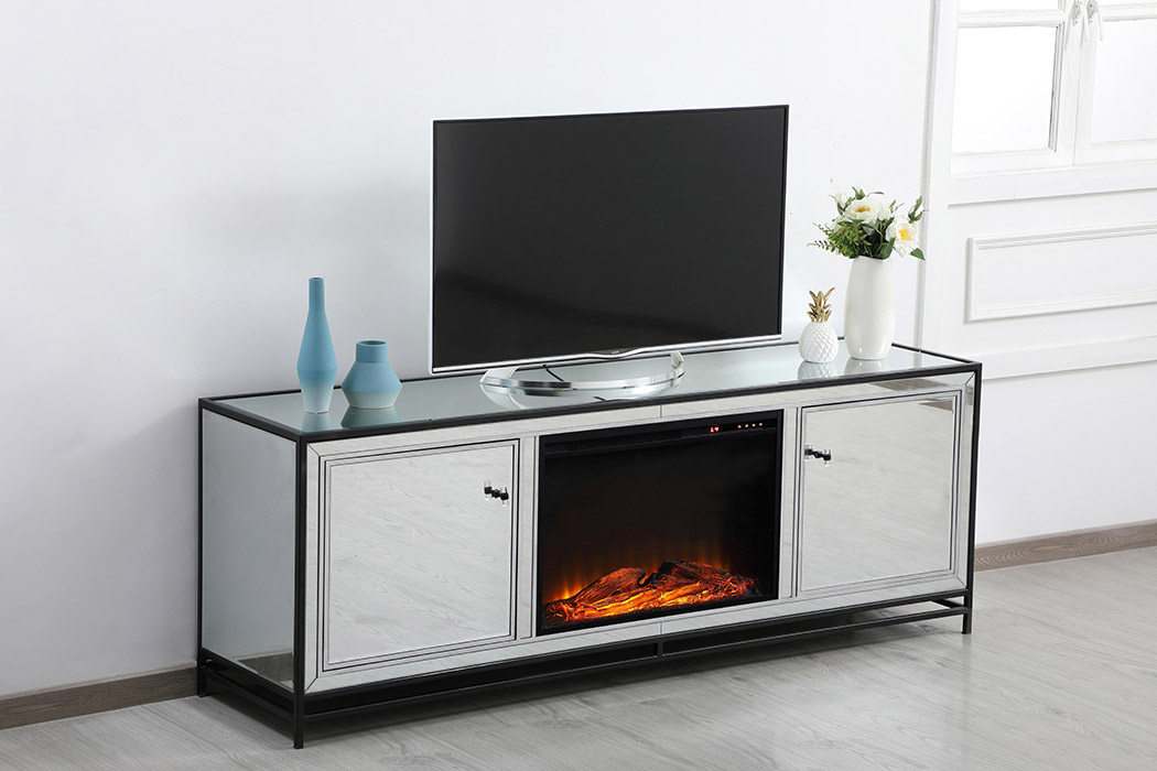 Elegant James 72" Mirrored TV Stand - Black (MF70172BK-F1)