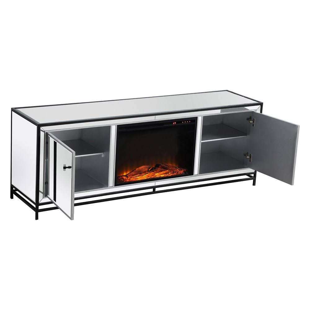 Elegant James 72" Mirrored TV Stand - Black (MF70172BK-F1)