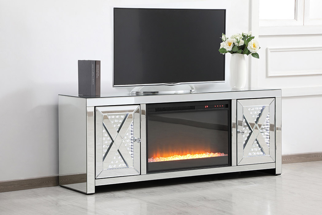 Elegant Raiden 59" Clear TV Cabinet with Fireplace - Clear (MF98904-F2)