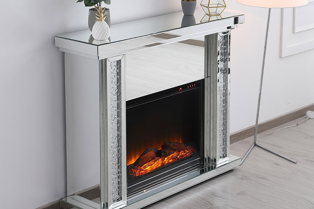 Elegant 47.5" Crystal Mirrored Mantle with Crystal Insert Fireplace - Clear (MF9901-F1)