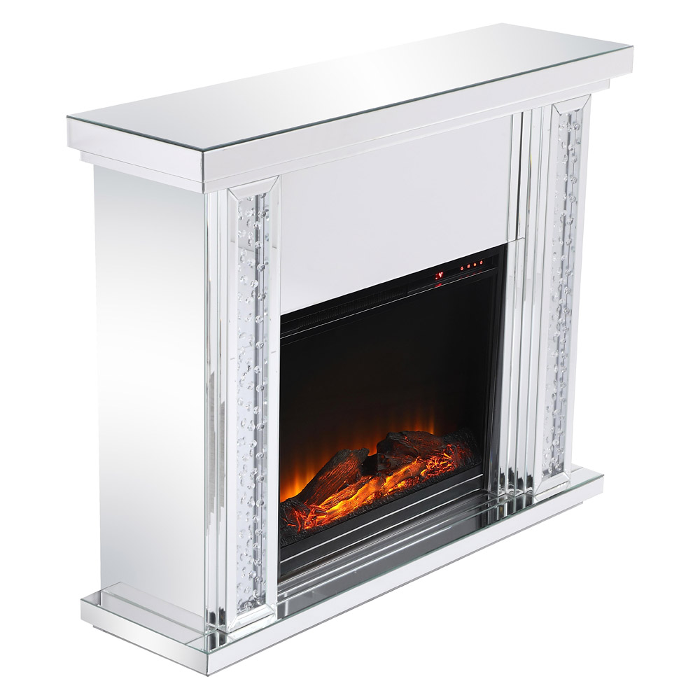Elegant 47.5" Crystal Mirrored Mantle with Crystal Insert Fireplace - Clear (MF9901-F1)
