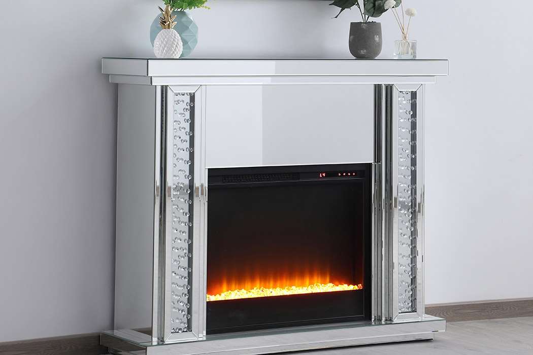 Elegant 47.5" Crystal Mirrored Mantle with Crystal Insert Fireplace - Clear (MF9901-F2)