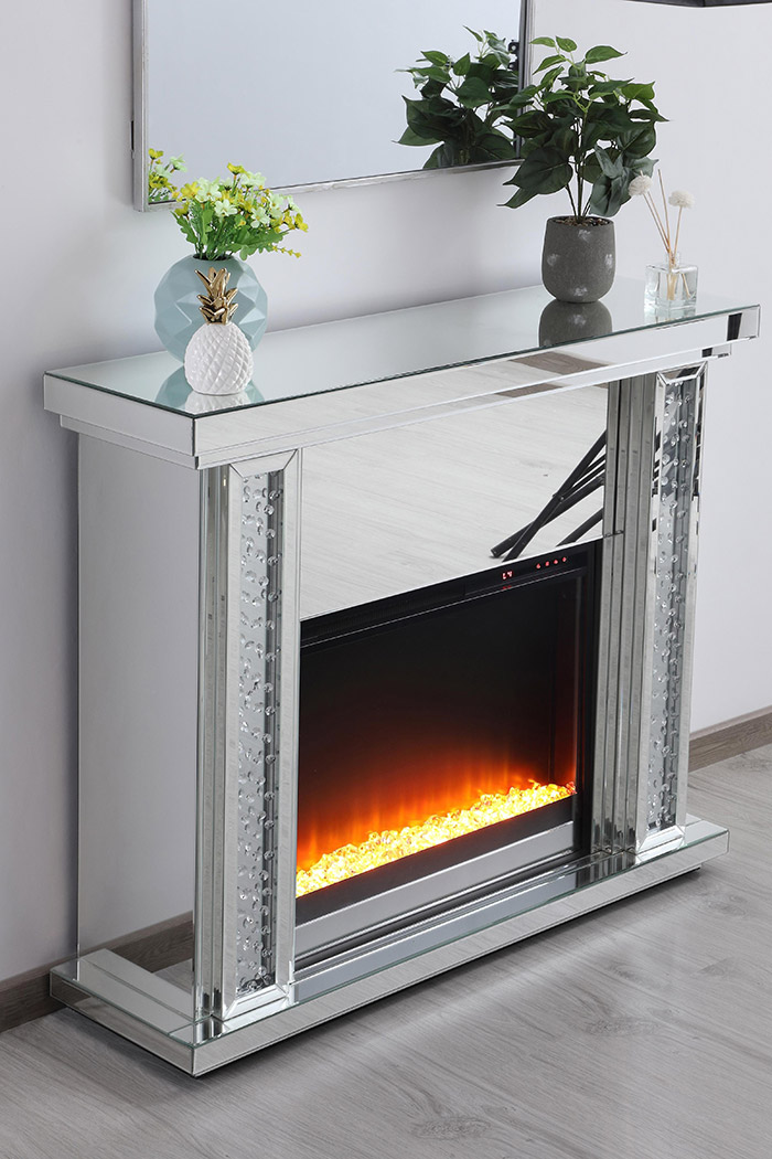 Elegant 47.5" Crystal Mirrored Mantle with Crystal Insert Fireplace - Clear (MF9901-F2)