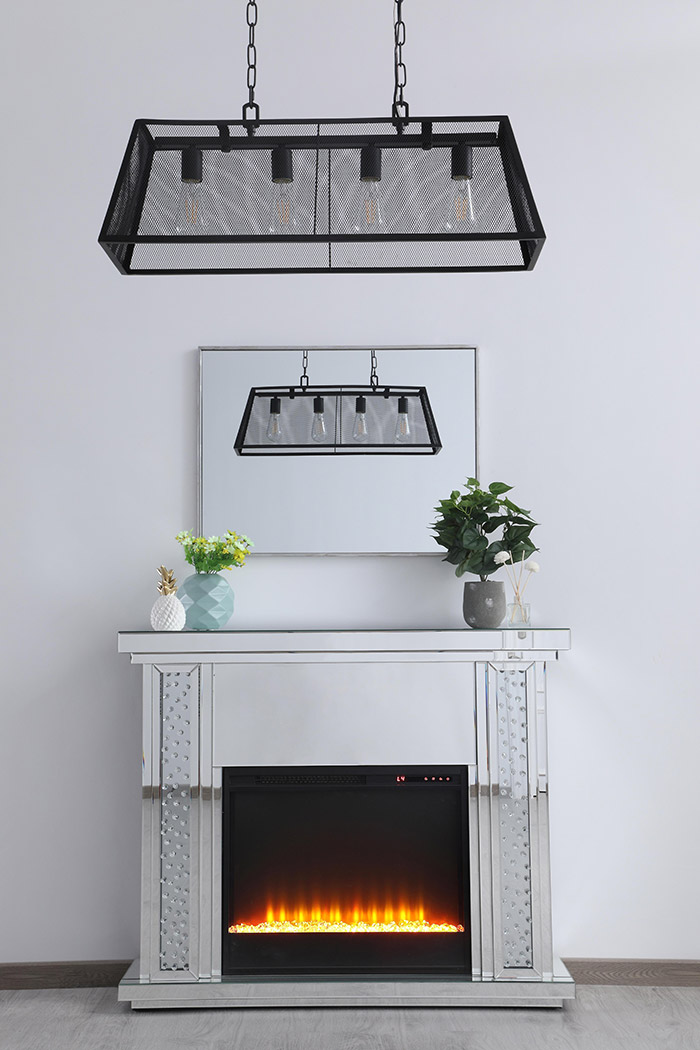 Elegant 47.5" Crystal Mirrored Mantle with Crystal Insert Fireplace - Clear (MF9901-F2)