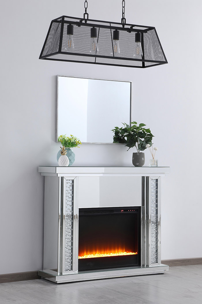 Elegant 47.5" Crystal Mirrored Mantle with Crystal Insert Fireplace - Clear (MF9901-F2)