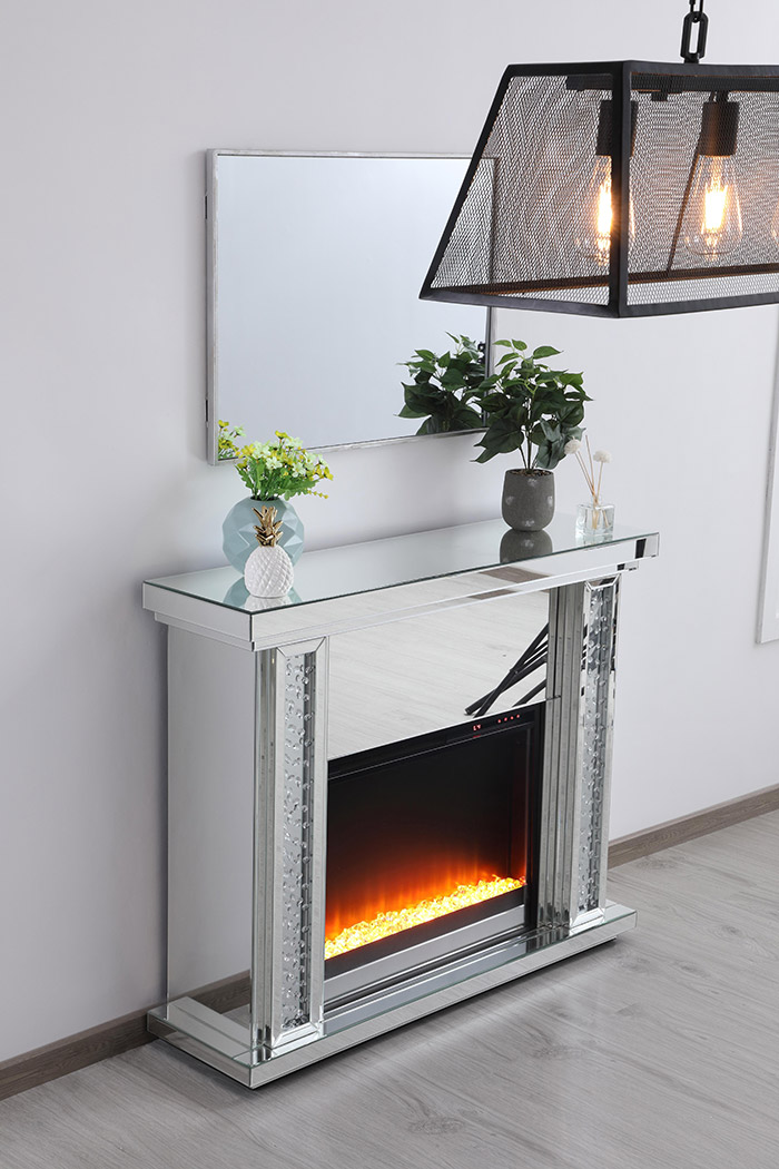 Elegant 47.5" Crystal Mirrored Mantle with Crystal Insert Fireplace - Clear (MF9901-F2)