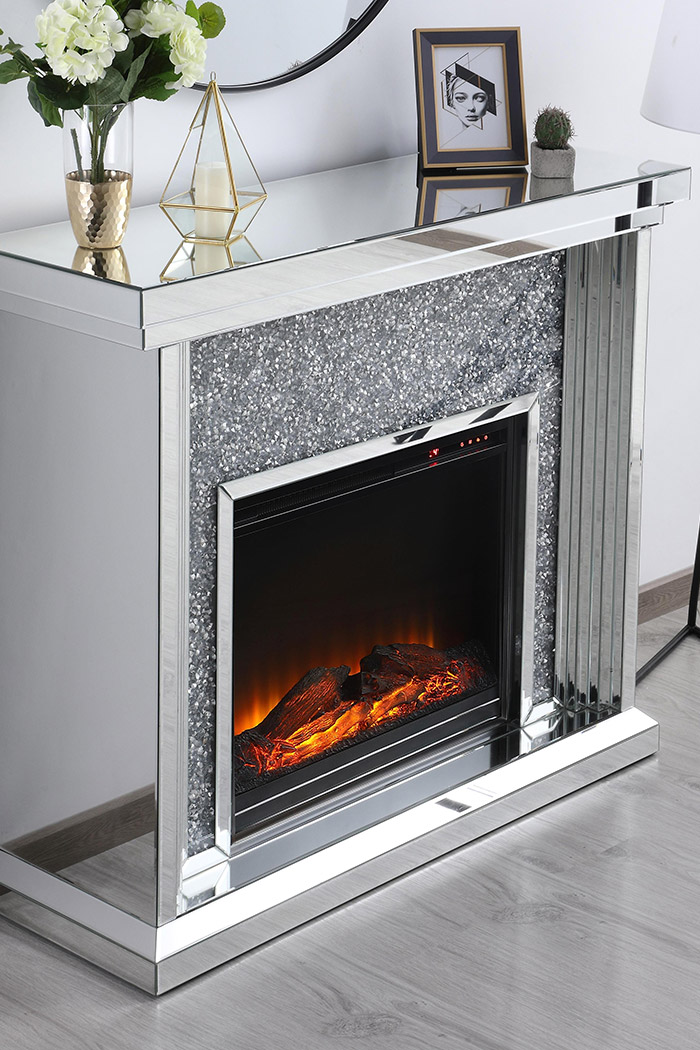 Elegant 47.5" Crystal Mirrored Mantle with Crystal Insert Fireplace - Clear (MF9902-F1)