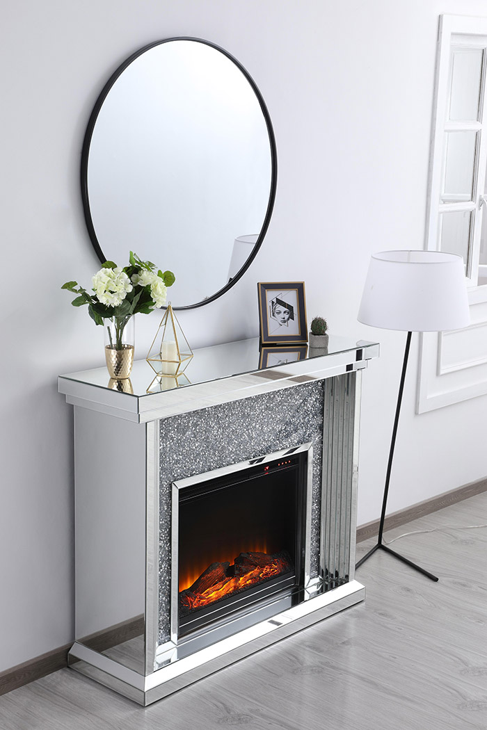 Elegant 47.5" Crystal Mirrored Mantle with Crystal Insert Fireplace - Clear (MF9902-F1)