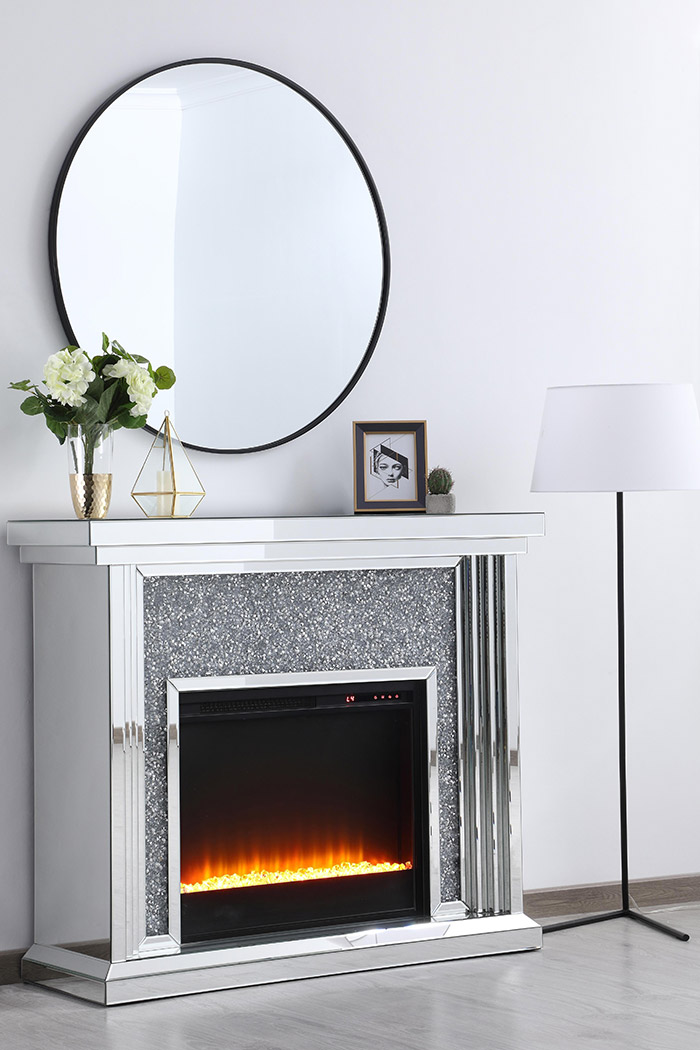 Elegant 47.5" Crystal Mirrored Mantle with Crystal Insert Fireplace - Clear (MF9902-F2)