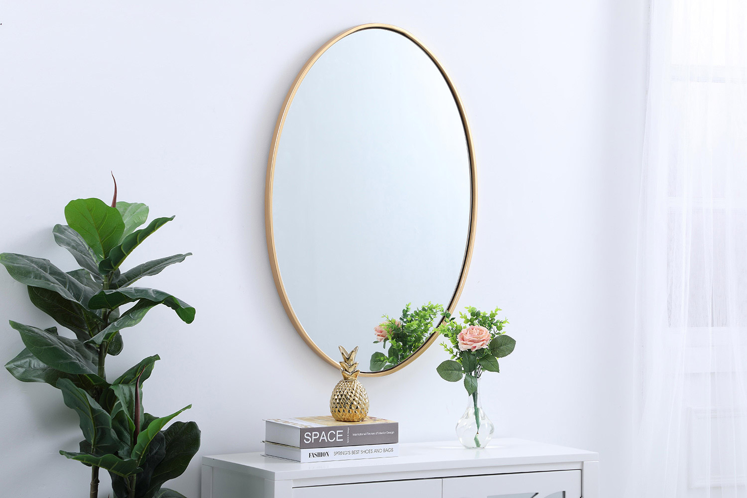 Elegant Wall Mirror - Brass, L 34" (MR4624BR)