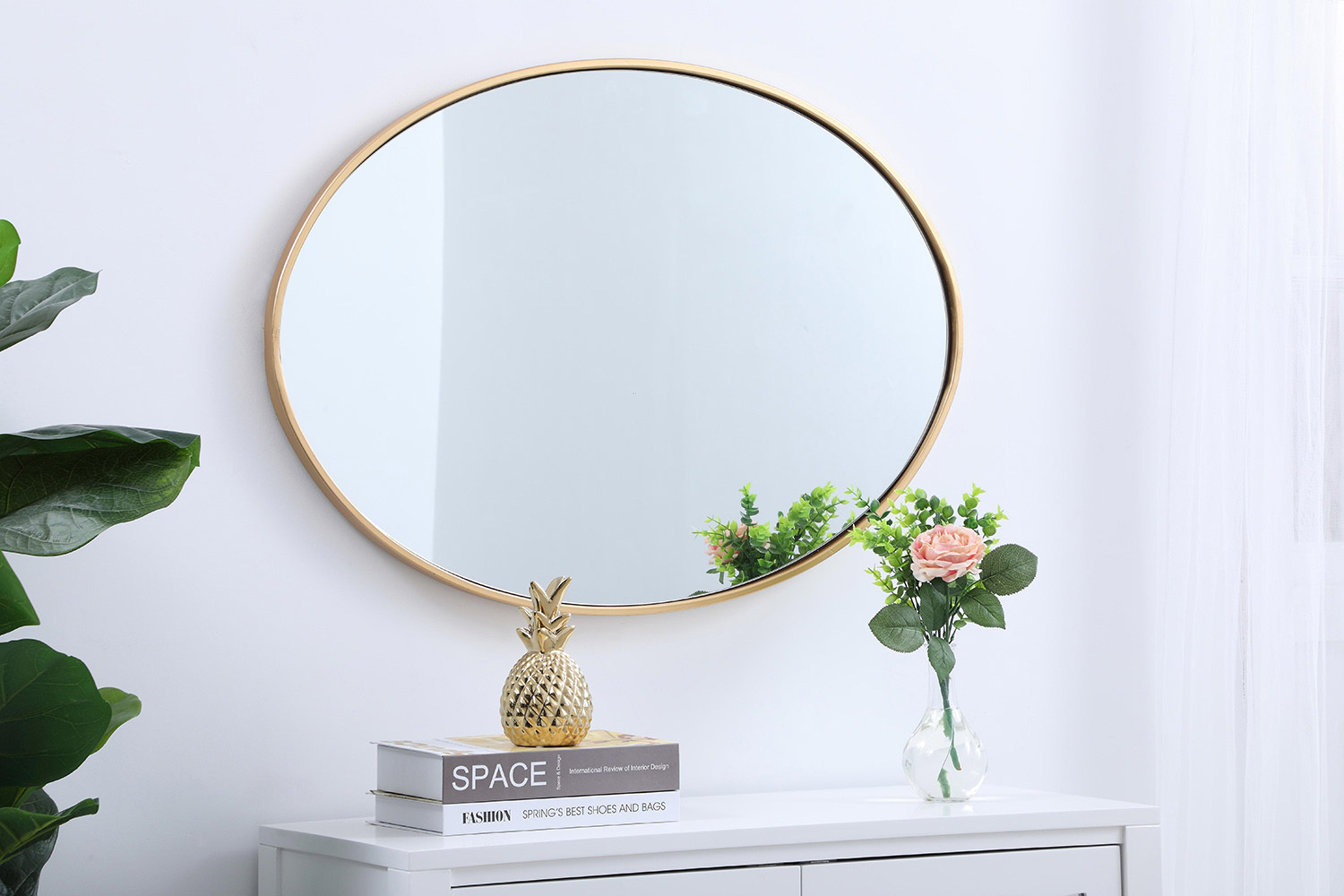 Elegant Wall Mirror - Brass, L 34" (MR4624BR)