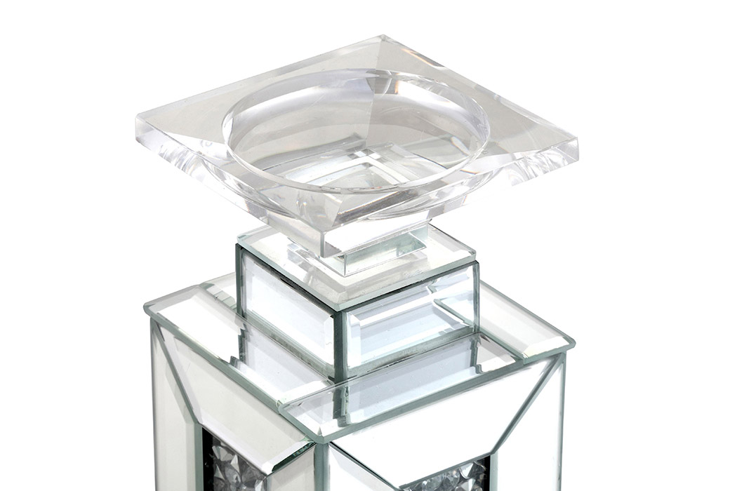 Elegant Modern Candleholder - Silver/Clear Mirror, L 13.5" (MR9203)
