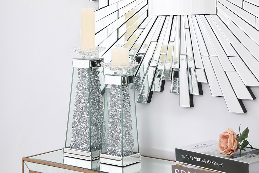 Elegant Sparkle Candleholder - Silver/Clear Mirror, L 14" (MR9239)