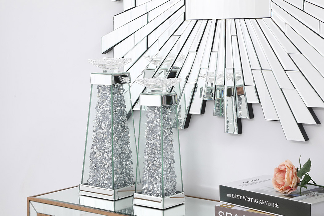 Elegant Sparkle Candleholder - Silver/Clear Mirror, L 14" (MR9239)