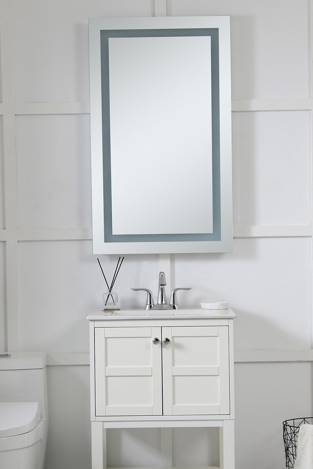 Elegant Wall Mirror - Clear/Cold White, D 24", H 40" (MRE-6004)
