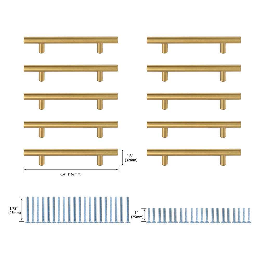 Elegant Quinn 3 Drawer Pull, Set of 10 - Brass, L 6.4" (PL400-4-BR-10PK)