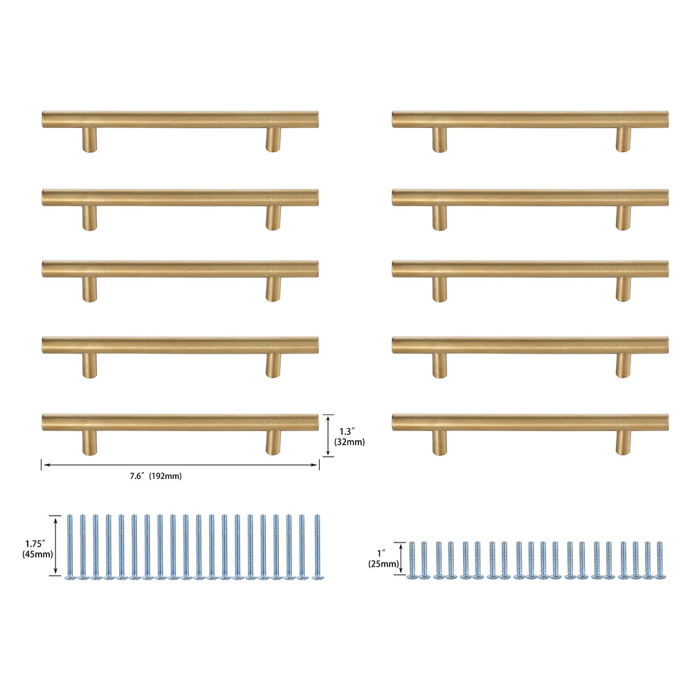 Elegant Quinn 3 Drawer Pull, Set of 10 - Brass, L 7.6" (PL400-5-BR-10PK)